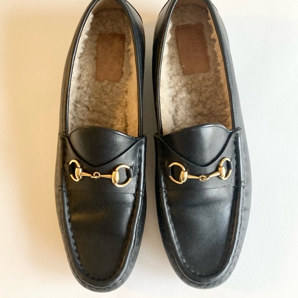 Gucci Black Genuine Leather Shearling Lining Loafers size EUR 40, US 9.5 - Picture 4 of 16